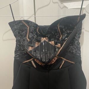 Black Sequin Strapless Jumpsuit